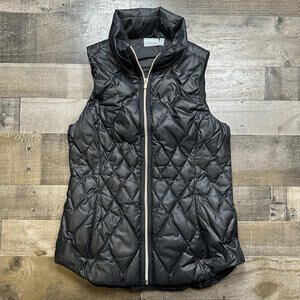 Athleta Goose Down Insulated Quilt Puffer Vest Gold Zipper Pocket Black XS
